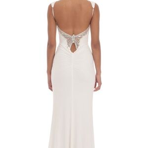 Back Sequin Butterfly Maxi Dress in White